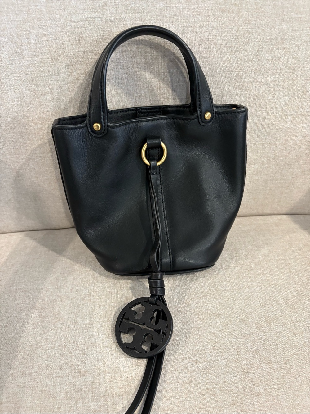 Tory Burch Black Leather Mini Miller Bucket bag